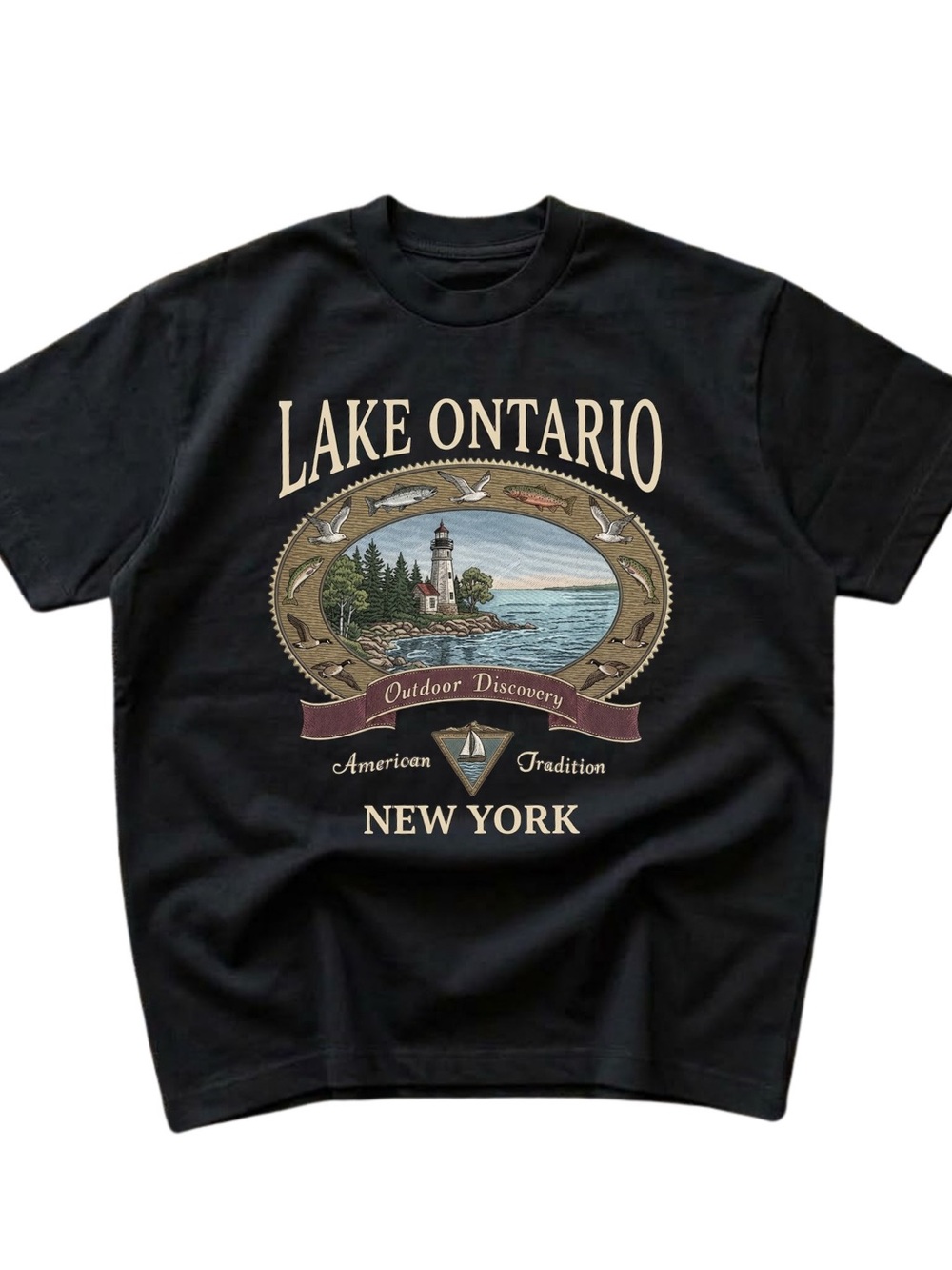 Gildan Black "Lake Ontario New York" Graphic Tee, Gift For Him, For Him